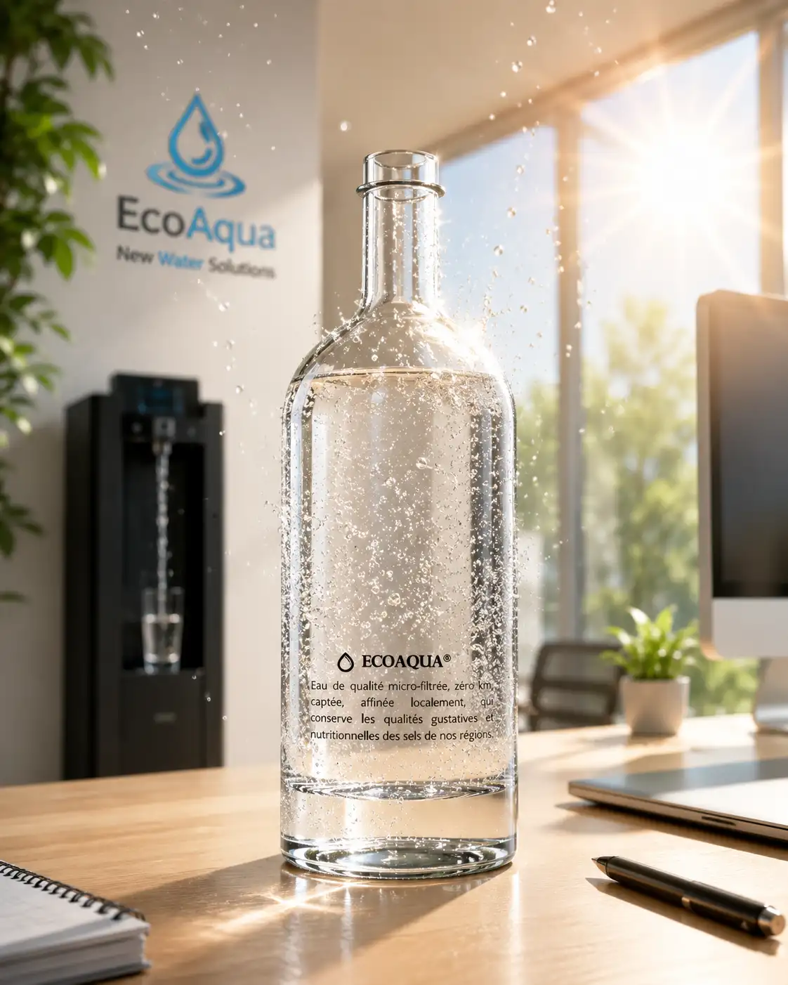 bouteille en verre ecoaqua 1l dans bureau